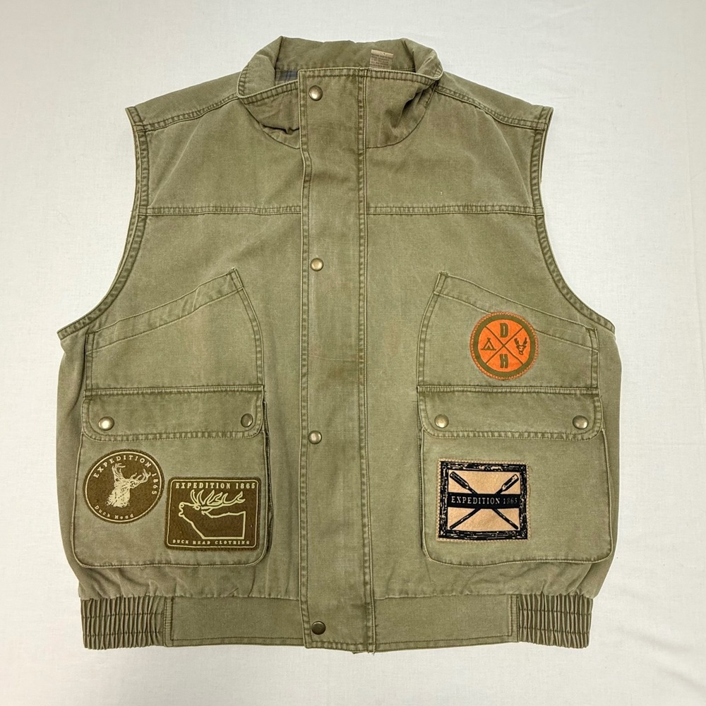 Duck Head Expedition 1865 Mens Utility Vest Olive Green Canvas Cargo Patch L